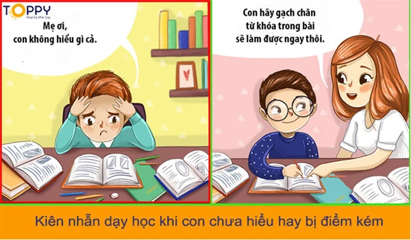 Phụ huynh cần kiên nhẫn dạy học khi con chưa hiểu hay bị điểm kém