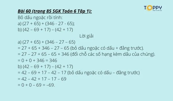 Hướng dẫn giải bài tập quy tắc dấu ngoặc, sách giáo khoa lớp 6