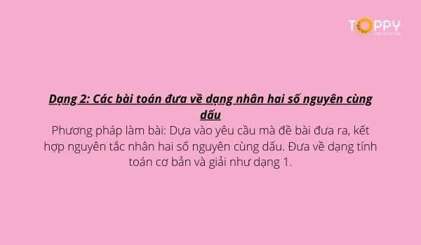 Một số dạng toán cơ bản về nhân hai số nguyên cùng dấu