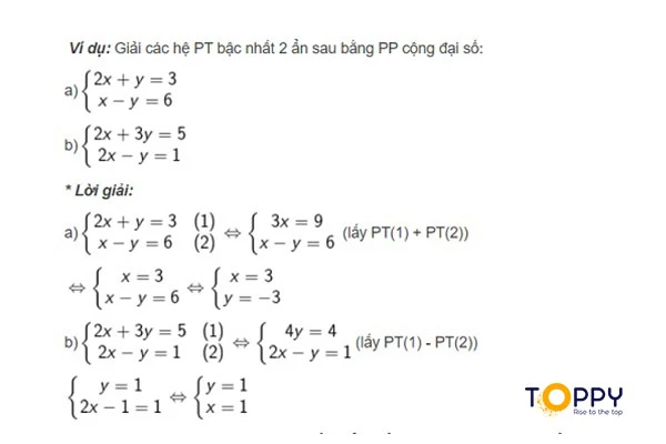 Bài tập ví dụ về cách giải phương trình bậc 2 hai ẩn bằng phương pháp cộng đại số