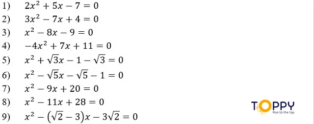 Một số ví dụ phương trình bậc nhị một ẩn