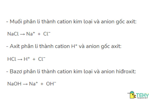 Phương trình hóa học về sự điện li